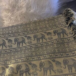 Vintage Thai Elephant Patterned Gold and Green (94”x 82”) Silk Material
